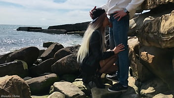 Preview 2 of Woman Relegius - Risky Outside Fucking With Cute Blonde In Stockings On Beach