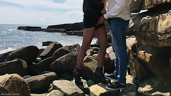 Preview 1 of Woman Relegius - Risky Outside Fucking With Cute Blonde In Stockings On Beach
