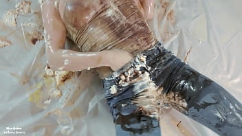 Preview 4 of Cogiendo Celula - Rough deepthroat puking - playing with chocolat and cream - puke whore