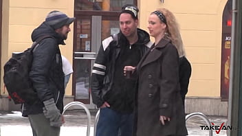 Preview 1 of Lana Rhondes Gangbang - Two hot blondies picking up random guy for fuck with Uma in van