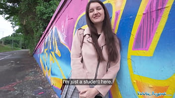 Preview 1 of Cartoon Doremon Xxx Videos - Public Agent - very cute and real college brunette 19yrs Teen art student with natural tits studies a strangers big dick outdoors in exchange for cash