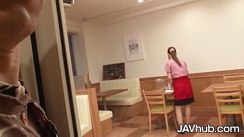 Preview 1 of Cuddle Bed - JAVHUB Waitress Mio Ozora fucked in the restaurant