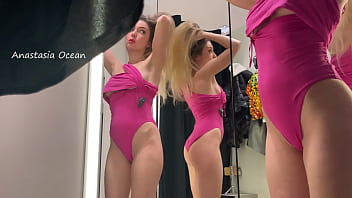 Preview 4 of Pdxx - Hot babe got her natural boobs showing off in the mall&#039_s fitting room while trying on clothes. Public.