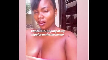 Preview 2 of Wife Erotic Creampie - Chocolate Dipping of my nipples make me horny. #tittytuesday