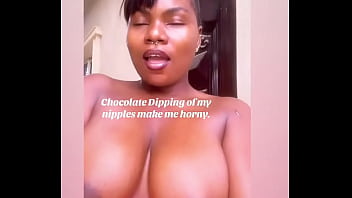 Preview 3 of Wife Erotic Creampie - Chocolate Dipping of my nipples make me horny. #tittytuesday
