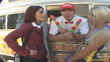Preview 1 of Sunny Leon Pronds - Aubrey and Dalia popsicle Threesome in van