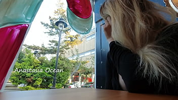 Preview 2 of Ddf Leg - Super model Anastasia Ocean flashes her natural breasts in a public cafe