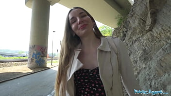 Preview 2 of Sex Tub 8 - Public Agent - Young Ukrainian girl with long brunette hair waiting to meet friends talked into sex with a stranger outside