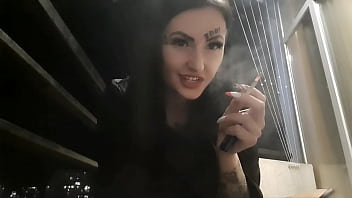 Preview 2 of Xxxx Hd Videos Vip - Dominatrix Nika smokes sexy in the evening on her balcony and blows smoke in your face.