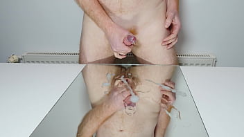 Preview 3 of Husband Porn Fur Porn - Big Precum Spurt and Cumshot Over Mirror