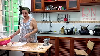 Preview 1 of Luna Corazon Gangbang - Ravioli Time! Naked Cooking. Regina Noir,  a nudist cook at nudist hotel resort. Nude maid. Naked housewife. Scene 2