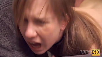 Preview 4 of Tube Diva Go Go - DEBT4k. Hung bank employee agrees to leave girl alone if they have sex