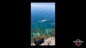 Preview 3 of N Hjg - nippleringlover kinky mother extreme pierced nipples and pussy swimming naked ad public beach