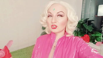 Preview 1 of Nina Heartley Lesbian - free video - SISSY play in pink PVC coat - dirty talk role play - Arya Grander
