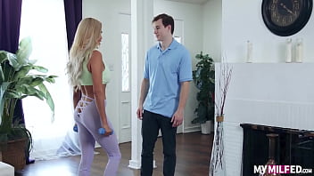 Preview 1 of Busty Soapy - Caitlin Bell in Stepson Cock Workout