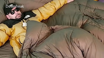 Preview 2 of Ngentot Badan Gendut - Humping The Big Brown Comforter And Filling It With Cum