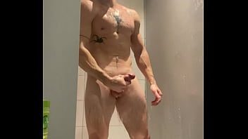 Preview 2 of Ebony And Black - Student from Houston gets a boner in the gym shower and cums a lot
