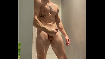 Preview 3 of Ebony And Black - Student from Houston gets a boner in the gym shower and cums a lot