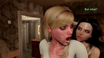 Preview 2 of Xxxyu Video Hd - Girl accidentally got into group sex,  the guy and tranny MILF cum in her pussy and mouth - 3D Futanari Threesome Sex