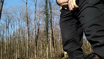 Preview 1 of Miss Raquel Doggy - Young guy peeing in the woods with his uncut dick!