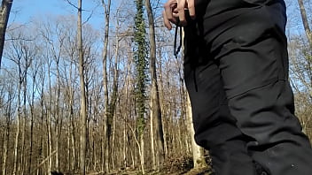 Preview 4 of Miss Raquel Doggy - Young guy peeing in the woods with his uncut dick!