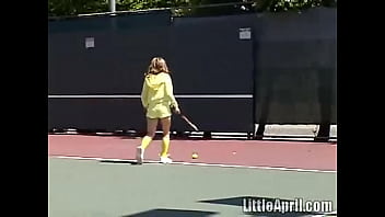 Preview 2 of Hd Fuckvideo Mom - Teen Little April masturbates outdoors after tennis