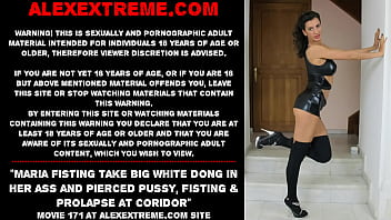 Preview 1 of Teens Trying Gangbang - Maria Fisting take big white dong in her ass and pierced pussy,  fisting &amp_ prolapse at coridor