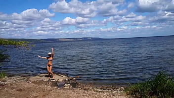 Preview 2 of Chavitas En Ciber - Hawaii Mood on beachof Volga-river