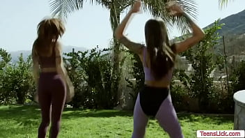 Preview 1 of Tidy Hairy - Busty Redhead work out with her bestie