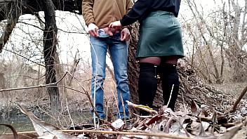 Preview 3 of Indian Xnxx Antes - Mother in law in leather skirt sucks my cock outdoors after helping me pee