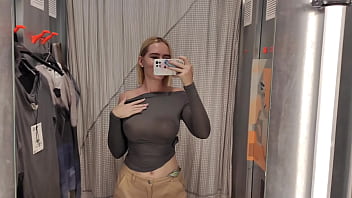 Preview 3 of Jast Yung - Changing Room Secrets &ndash_ Blonde Tries Naughty Outfits On Camera. Changing Room Fantasy &ndash_ Big Booty Blonde in Naughty clothes,  Hidden Camera