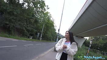 Preview 2 of Opes Xxx - Public Agent - Pretty British Brunette Teen Sucks and Fucks big cock outside after nearly getting run over by a runaway Fake Taxi