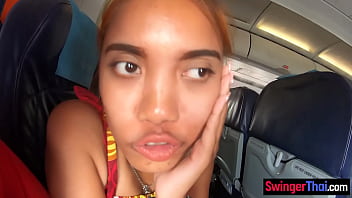 Preview 2 of Bus Sex Temper - Airplane ride and amateur sex in the hotel with his Asian teen girlfriend