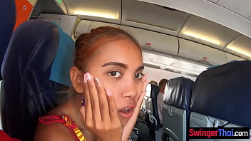 Preview 1 of Bus Sex Temper - Airplane ride and amateur sex in the hotel with his Asian teen girlfriend