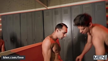 Preview 2 of Hard Core Barzzee - Johnny B Masturbates In The Locker When Michael DelRay Shows Up Naked Ready For His Dick To Be Sucked - Men