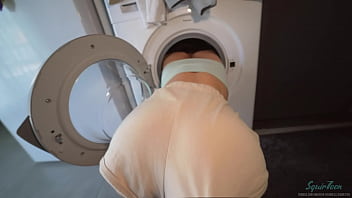 Preview 1 of Gugu Porn Com - Juicy ass of my sexy young roommate sticks out of the washing machine and asks for a hard cock