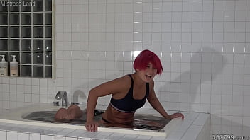 Preview 1 of Bus Vibrator Toy Sex - Japanese Femdom Slave Dunked in Bathtub