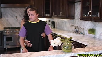Preview 1 of Desi Fuking Xxx - Penny Barber fucked by Jay Romero infront of Kendra James. Penny invited Kendra over for lunch. Jay gets to cleaning while Penny starts to fondle when Kendra arrives,  Penny ask to wait her as she fuck Jay