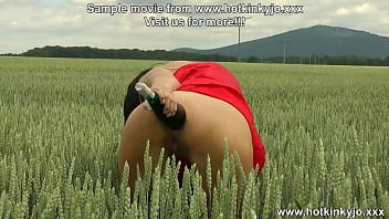 Preview 3 of Indian Aunty Punished Sex - Amazing pornstar Hotkinkyjo take blue bottle in ass &amp_ anal prolapse at the green field