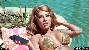 Preview 2 of Slave In Cellar - Skinny inked blonde slut Kitana Montana taboo fucked by the pool outdoor