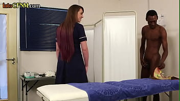 Preview 1 of Leni Rhodes - CFNM IR 3some BJ and HJ for cum sample by slutty nurses