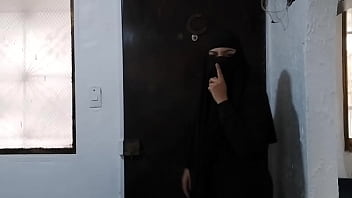 Preview 1 of Girl Discharge Xxx - MILF Muslim Arab Step Mom Amateur Rides Anal Dildo And Squirts In Black Niqab Hijab On Webcam