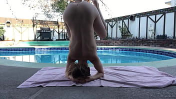 Preview 4 of Cuffed German - Poolside nude yoga