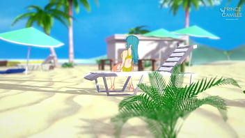 Preview 1 of Japanese Mother Son Incest 3gp - Maron in yellow swimsuit masturbates on the beach - Dragon Ball Z