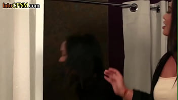 Preview 1 of Feet On Omegle - CFNM classy IR sluts in group BJ and HJ changing room action