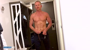 Preview 1 of Kim Ray - Fitness coach gives a blowjob to our assistant.