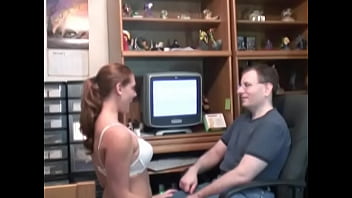 Preview 1 of Kemdra Lut - Red-haired beauty sucks hairy stud&#039_s excited dick with pleasure,  and then takes it between big tits