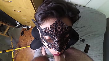 Preview 1 of Bondahge Feet Worship - Cum on black lace mask