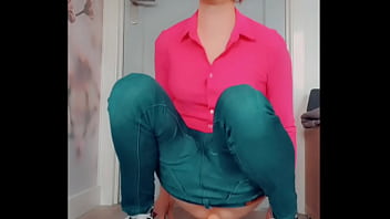 Preview 2 of Kristy Husbands Day - Annemieke in jeans and chucks riding dildo