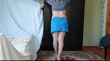 Preview 1 of Graias Bdsm - Boy to girl shemale blue skirt white legs